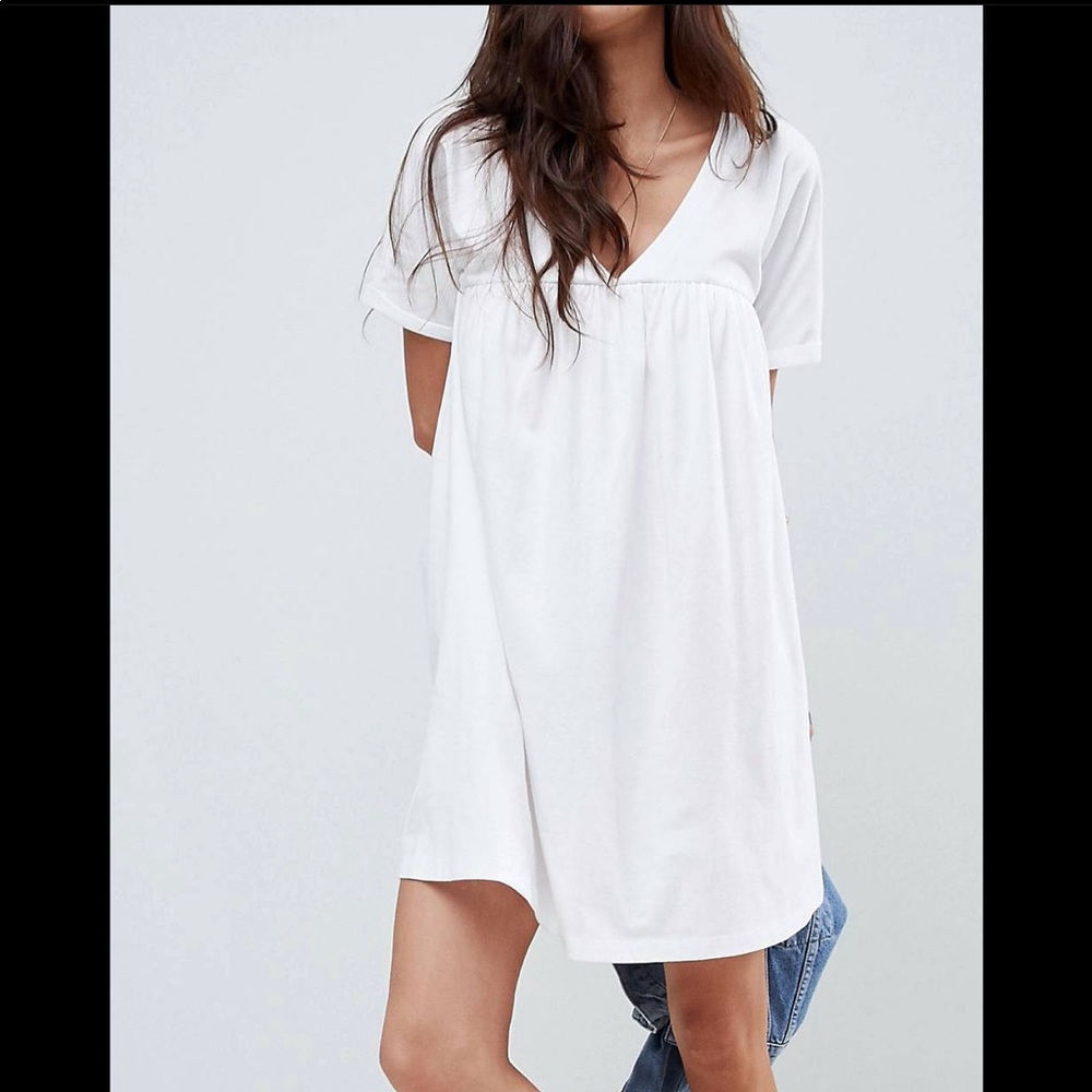 ASOS short sleeve white cotton smock dress